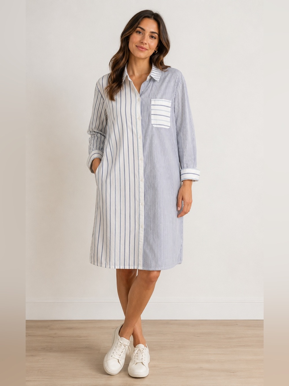 croft & barrow Light Blue and White Striped Shirt Dress